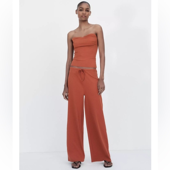 Zara Orange Wide Leg Two Piece Set